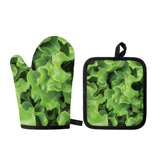 Fresh Lettuce Leaves Print Oven Mitt And Pot Holder Set