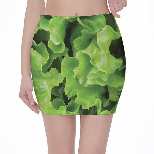 Fresh Lettuce Leaves Print Pencil Mini Skirt