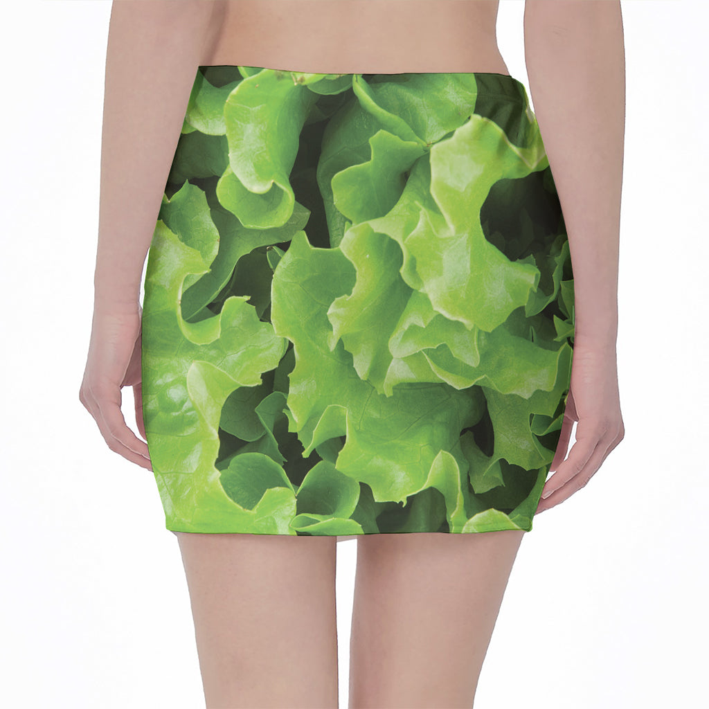 Fresh Lettuce Leaves Print Pencil Mini Skirt