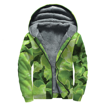 Fresh Lettuce Leaves Print Sherpa Lined Zip Up Hoodie