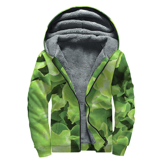 Fresh Lettuce Leaves Print Sherpa Lined Zip Up Hoodie