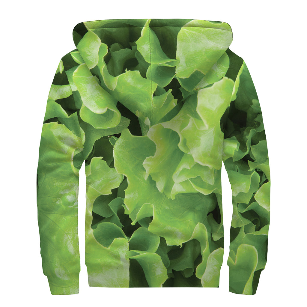 Fresh Lettuce Leaves Print Sherpa Lined Zip Up Hoodie