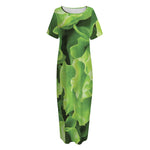 Fresh Lettuce Leaves Print Short Sleeve Long Nightdress