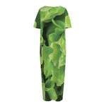 Fresh Lettuce Leaves Print Short Sleeve Long Nightdress