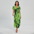 Fresh Lettuce Leaves Print Short Sleeve Maxi Dress