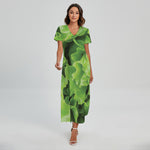 Fresh Lettuce Leaves Print Short Sleeve Maxi Dress