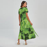 Fresh Lettuce Leaves Print Short Sleeve Maxi Dress