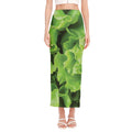Fresh Lettuce Leaves Print Side Slit Maxi Skirt