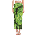 Fresh Lettuce Leaves Print Side Slit Maxi Skirt