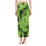 Fresh Lettuce Leaves Print Side Slit Maxi Skirt