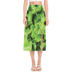 Fresh Lettuce Leaves Print Side Slit Midi Skirt