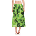 Fresh Lettuce Leaves Print Side Slit Midi Skirt