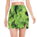 Fresh Lettuce Leaves Print Side Slit Mini Skirt