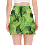 Fresh Lettuce Leaves Print Side Slit Mini Skirt
