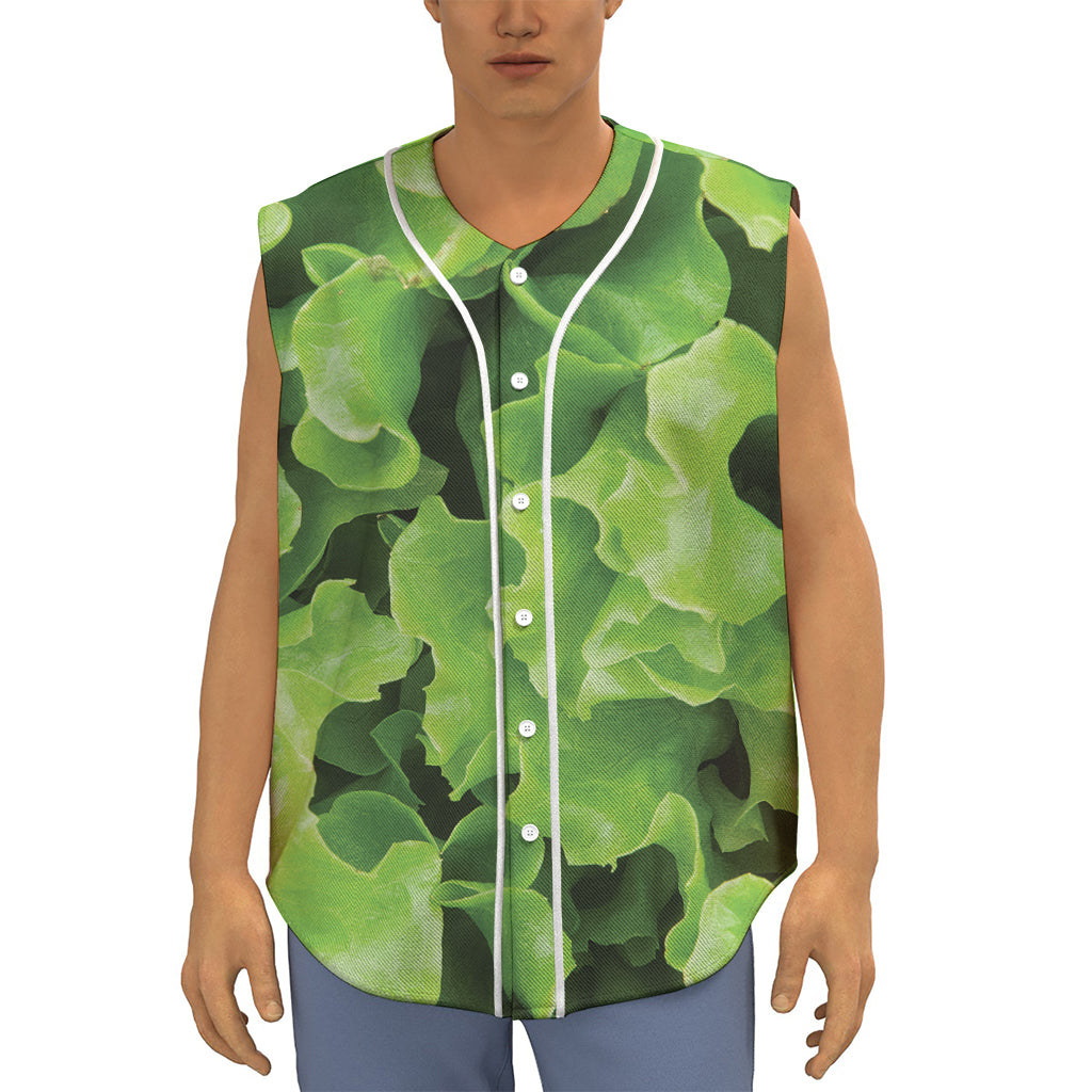 Fresh Lettuce Leaves Print Sleeveless Baseball Jersey