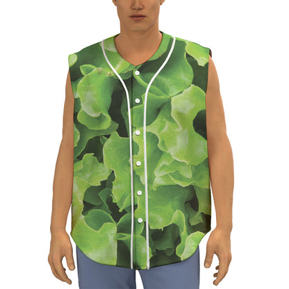 Fresh Lettuce Leaves Print Sleeveless Baseball Jersey