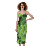 Fresh Lettuce Leaves Print Slim Fit Midi Cami Dress