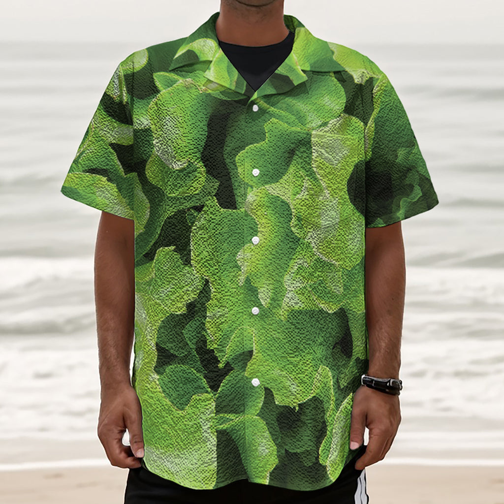 Fresh Lettuce Leaves Print Textured Short Sleeve Shirt