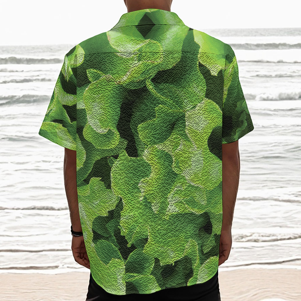 Fresh Lettuce Leaves Print Textured Short Sleeve Shirt