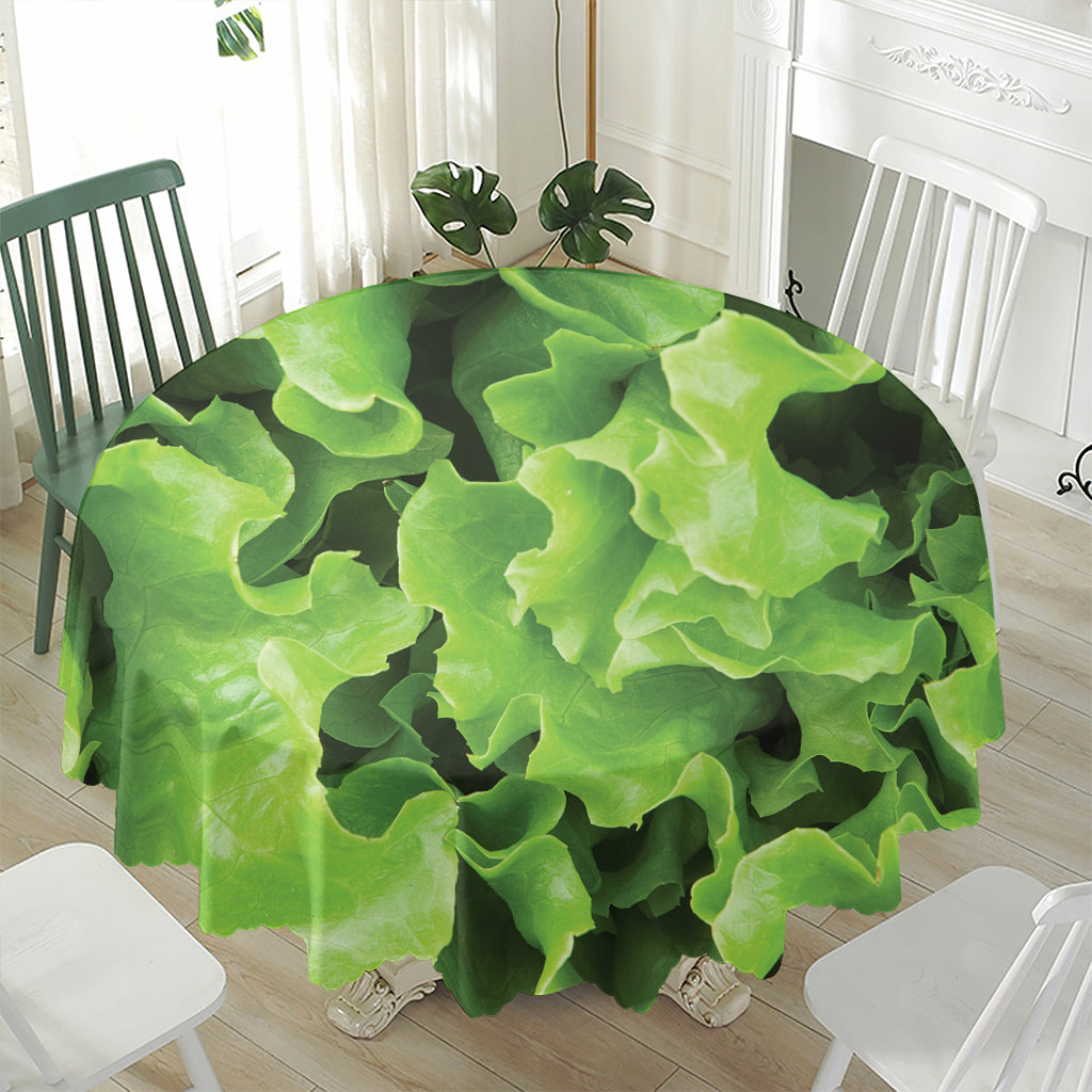 Fresh Lettuce Leaves Print Waterproof Round Tablecloth