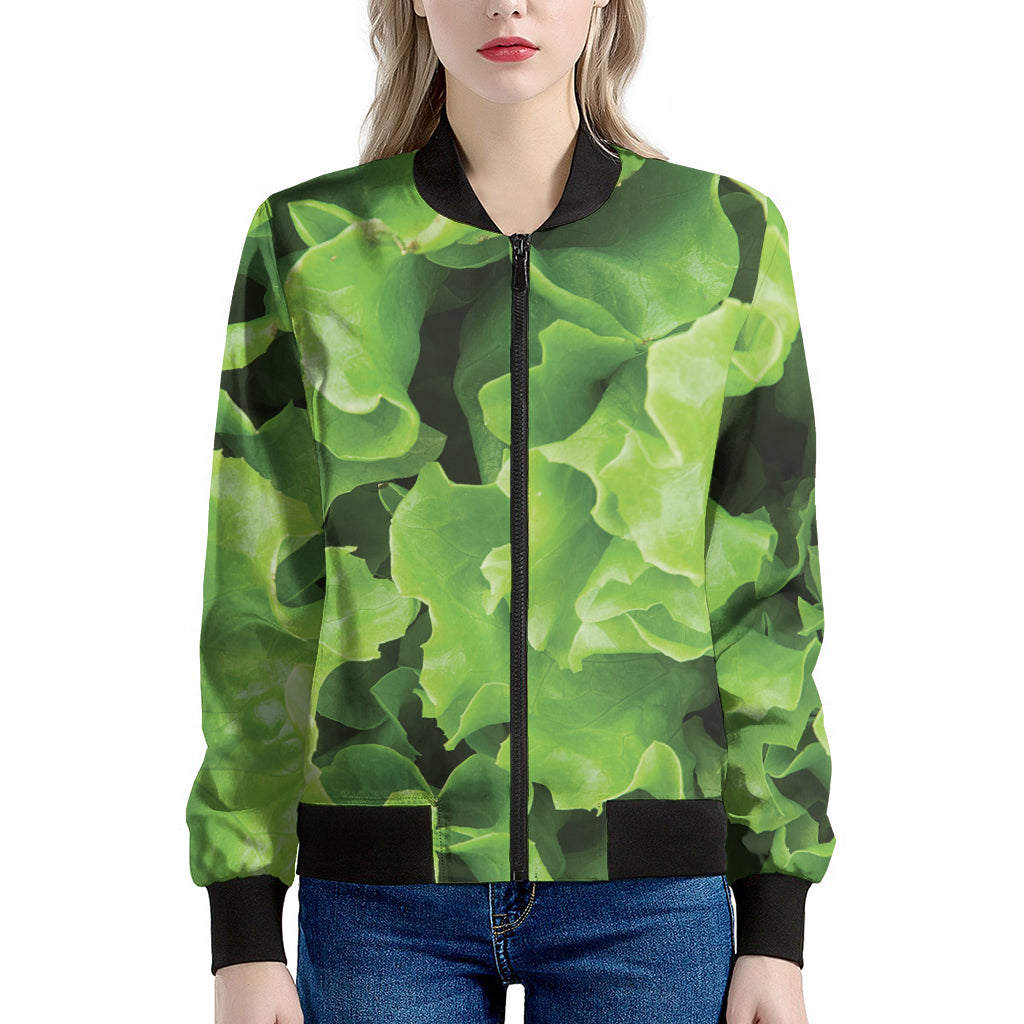 Fresh Lettuce Leaves Print Women's Bomber Jacket