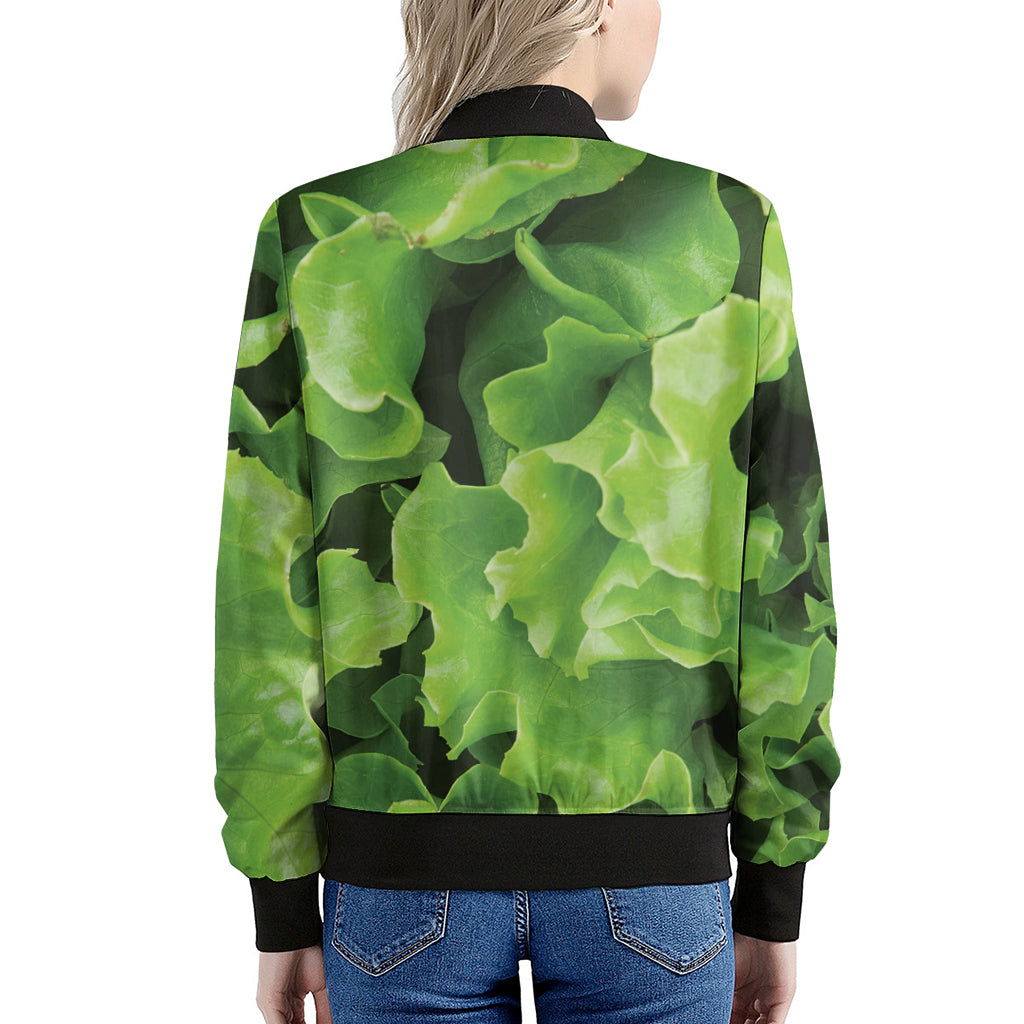 Fresh Lettuce Leaves Print Women's Bomber Jacket