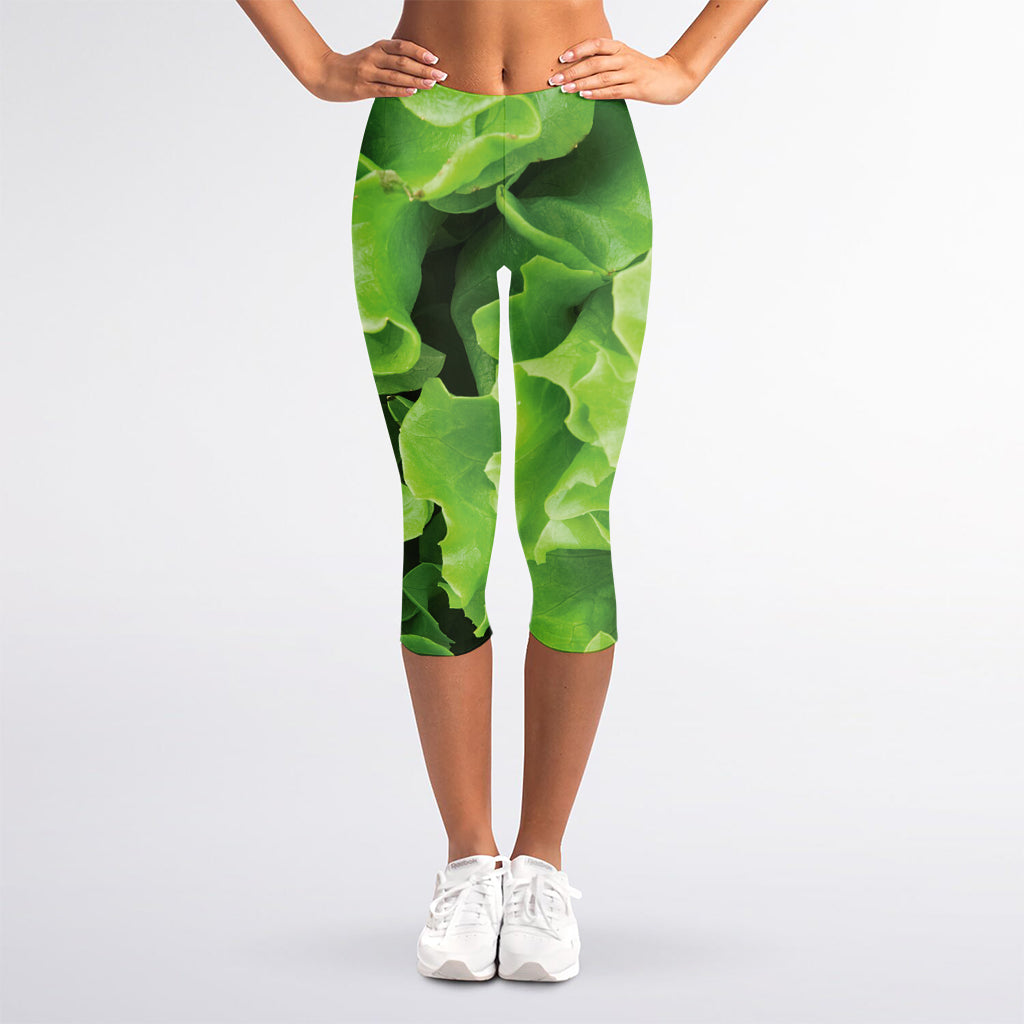 Fresh Lettuce Leaves Print Women's Capri Leggings