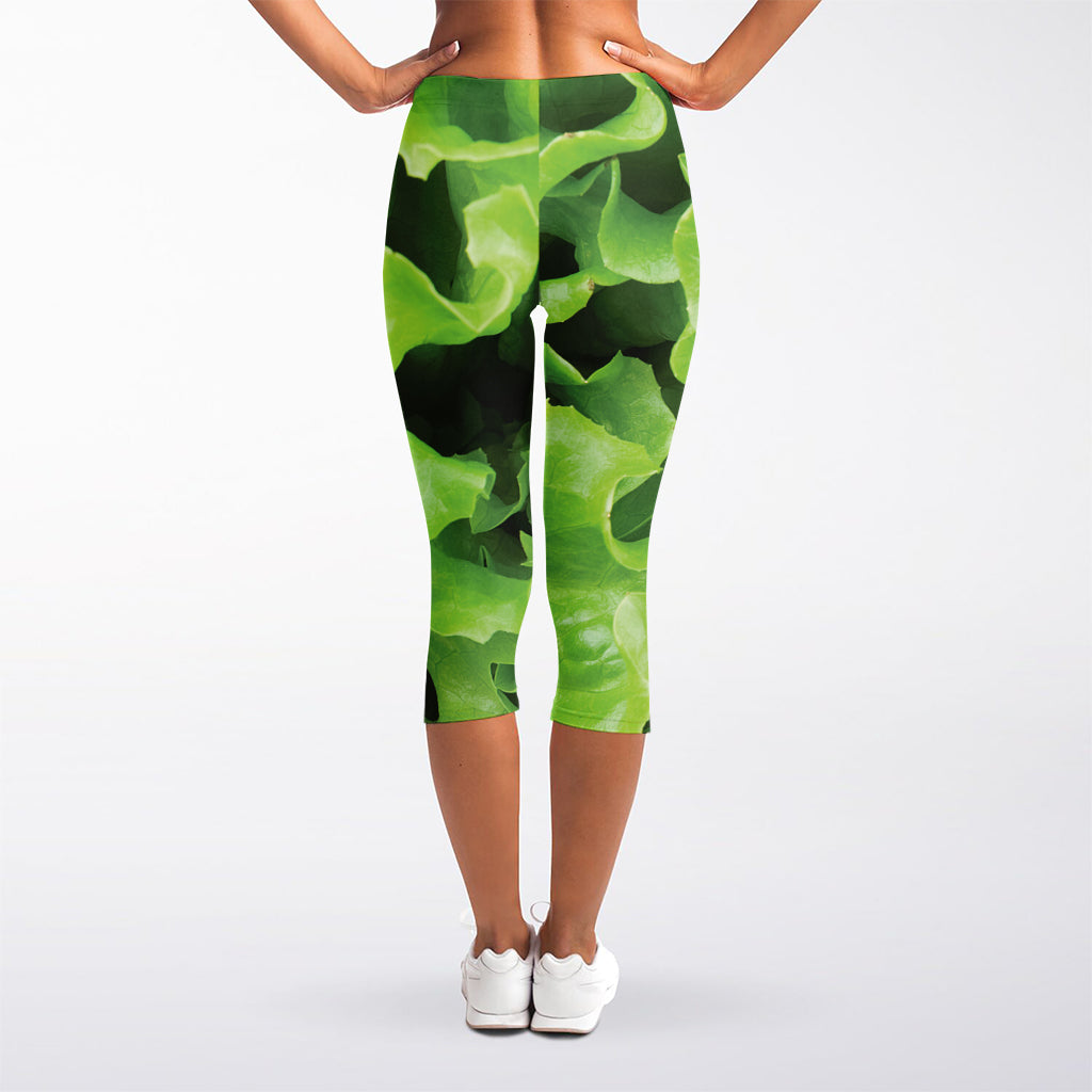 Fresh Lettuce Leaves Print Women's Capri Leggings