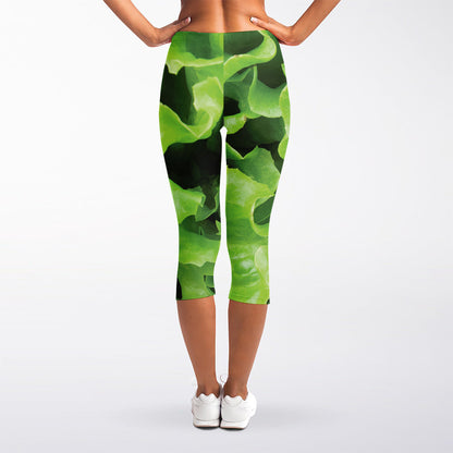 Fresh Lettuce Leaves Print Women's Capri Leggings