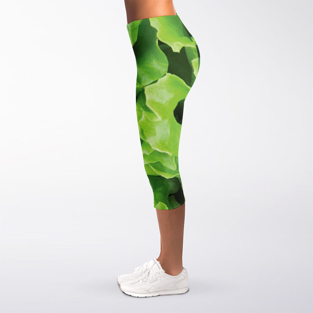 Fresh Lettuce Leaves Print Women's Capri Leggings