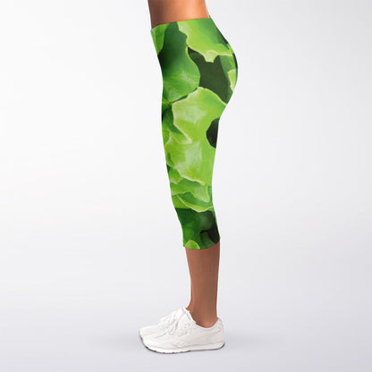 Fresh Lettuce Leaves Print Women's Capri Leggings