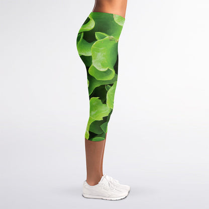 Fresh Lettuce Leaves Print Women's Capri Leggings