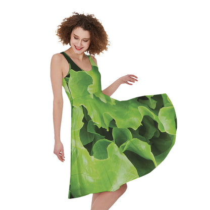 Fresh Lettuce Leaves Print Women's Sleeveless Dress