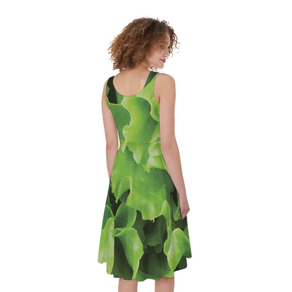 Fresh Lettuce Leaves Print Women's Sleeveless Dress