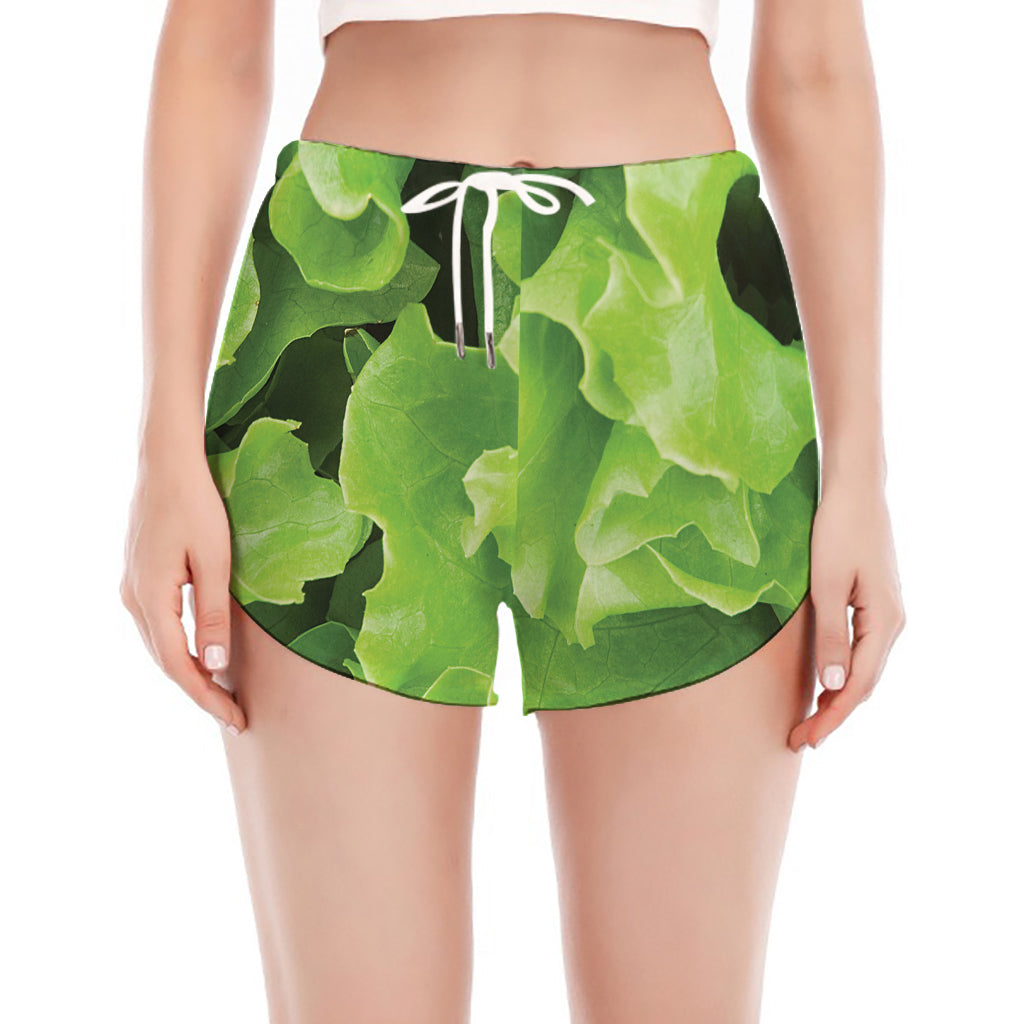 Fresh Lettuce Leaves Print Women's Split Running Shorts