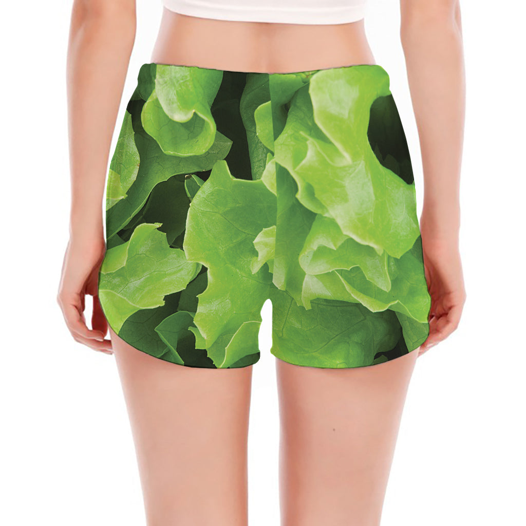 Fresh Lettuce Leaves Print Women's Split Running Shorts