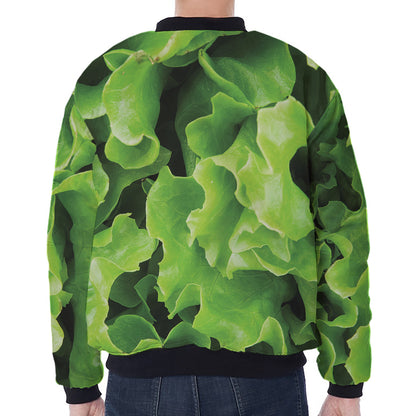 Fresh Lettuce Leaves Print Zip Sleeve Bomber Jacket