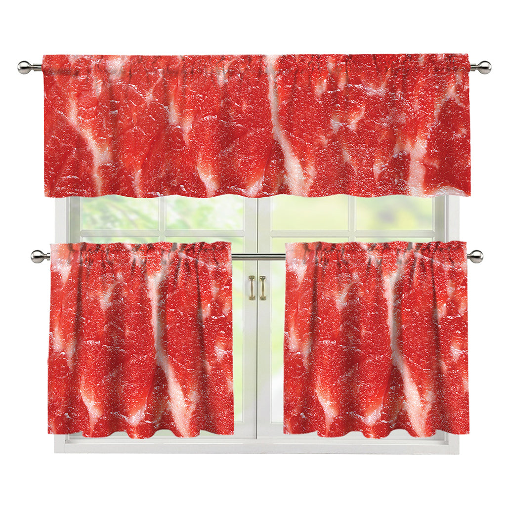 Fresh Meat Print 3 Piece Kitchen Curtains