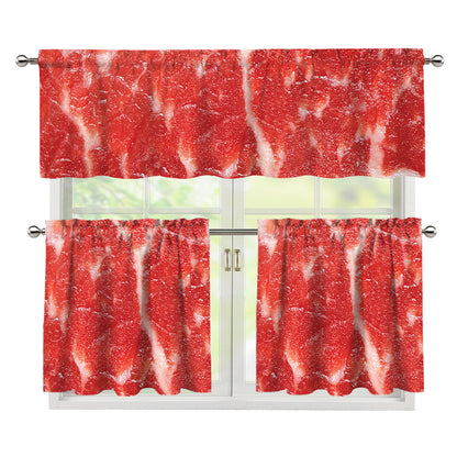 Fresh Meat Print 3 Piece Kitchen Curtains