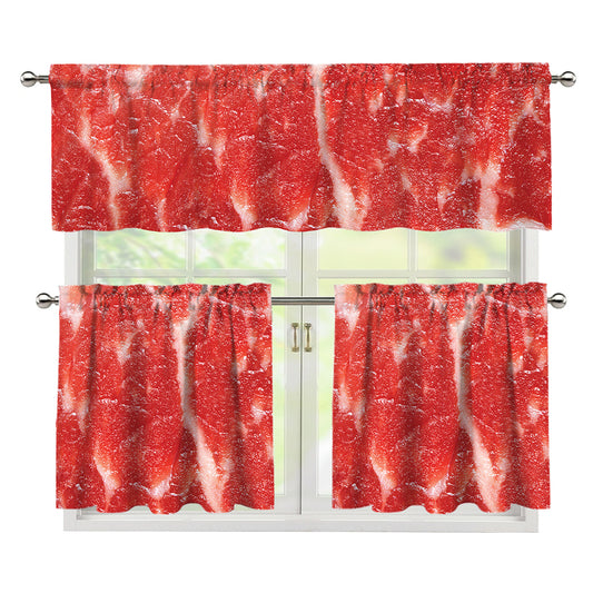 Fresh Meat Print 3 Piece Kitchen Curtains