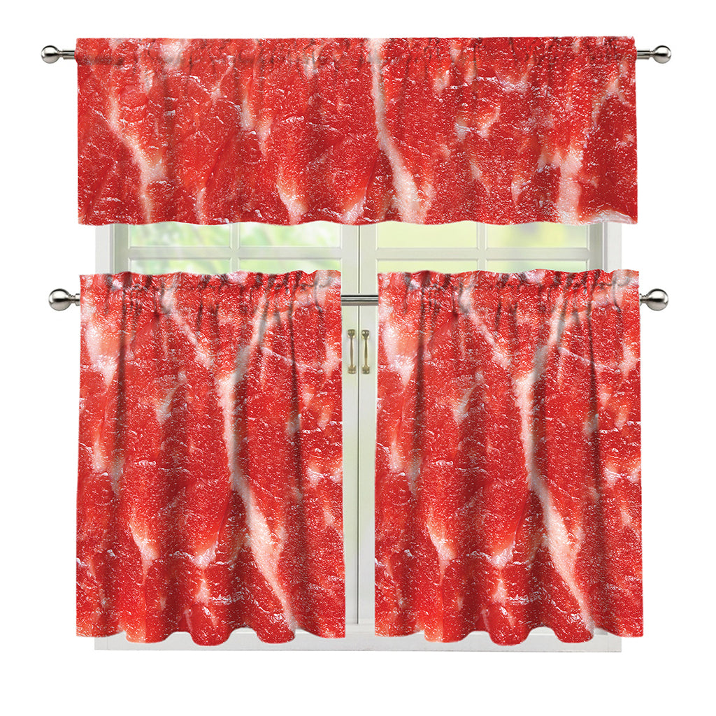Fresh Meat Print 3 Piece Kitchen Curtains
