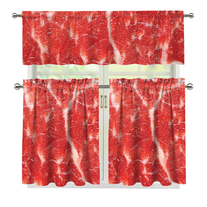 Fresh Meat Print 3 Piece Kitchen Curtains