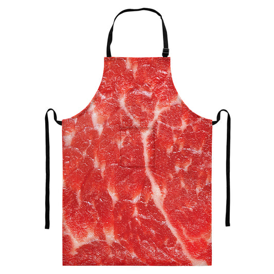 Fresh Meat Print Bib Apron With Pocket