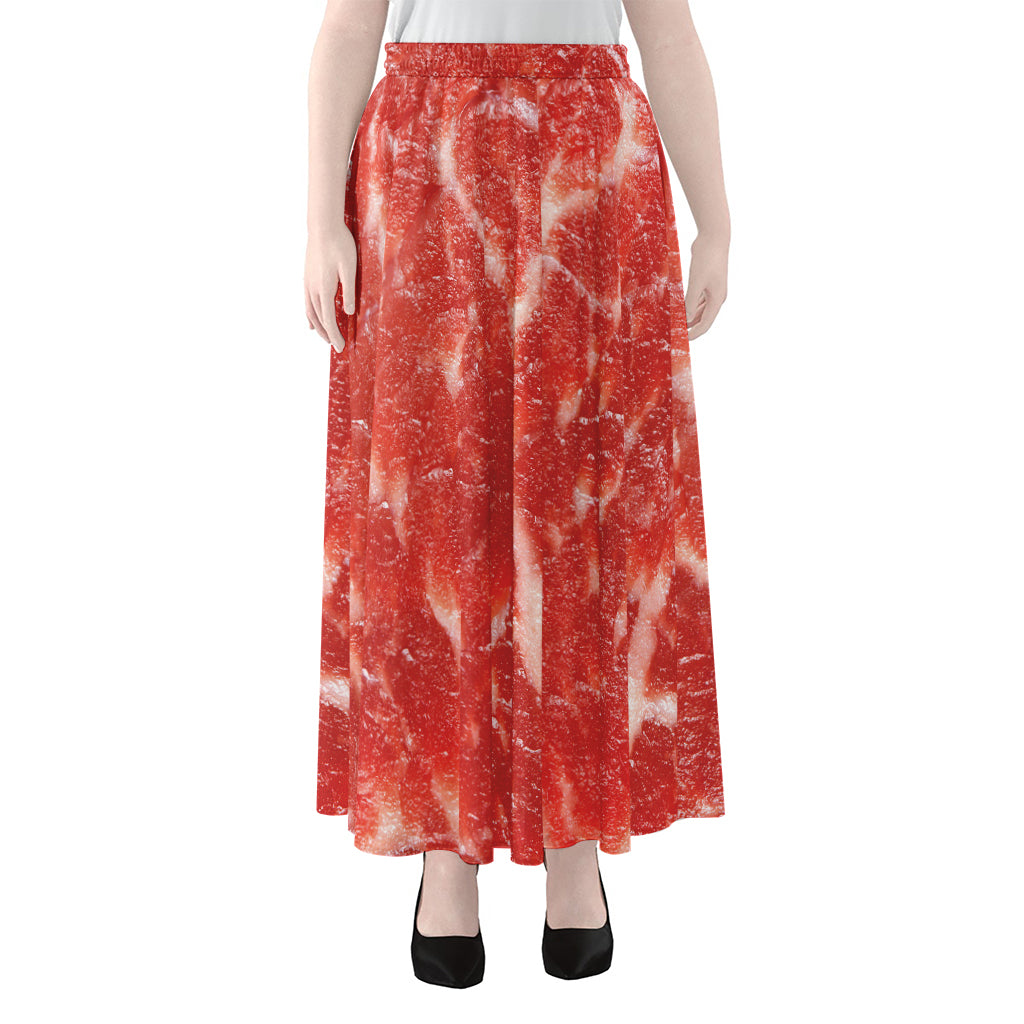 Fresh Meat Print Chiffon Maxi Skirt