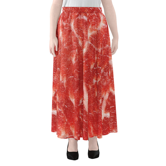 Fresh Meat Print Chiffon Maxi Skirt