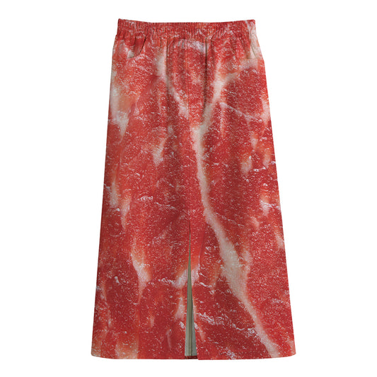Fresh Meat Print Cotton Front Slit Maxi Skirt