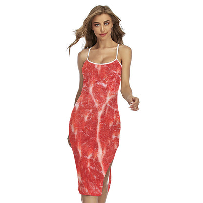 Fresh Meat Print Cross Back Cami Dress