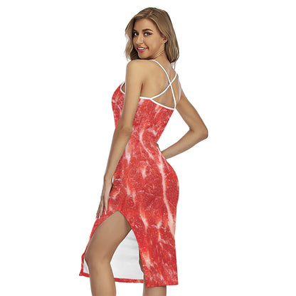 Fresh Meat Print Cross Back Cami Dress