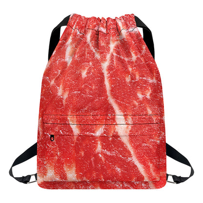 Fresh Meat Print Drawstring Backpack