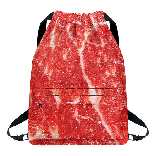 Fresh Meat Print Drawstring Backpack